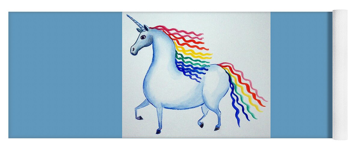 Unicorn Yoga Mat featuring the painting Rainbow Unicorn by Debbie Criswell