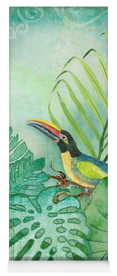 Toucan Yoga Mat featuring the painting Rainforest Tropical - Tropical Toucan w Philodendron Elephant Ear and Palm Leaves by Audrey Jeanne Roberts