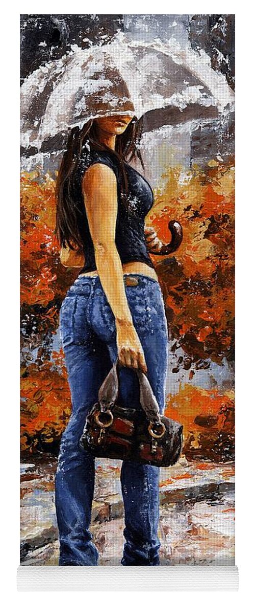 Rain Yoga Mat featuring the painting Rainy day - Woman of New York 14 by Emerico Imre Toth