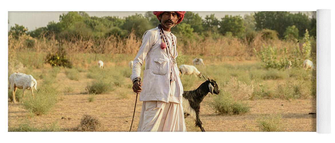 India Yoga Mat featuring the photograph Rajasthani Goatherd 03 by Werner Padarin