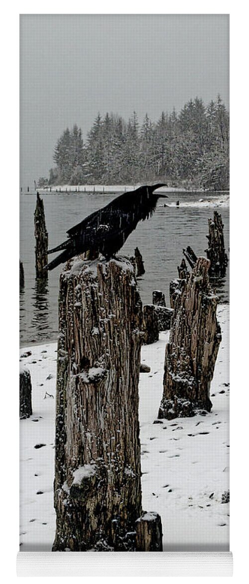Raven Yoga Mat featuring the photograph Raven Call by Cathy Mahnke