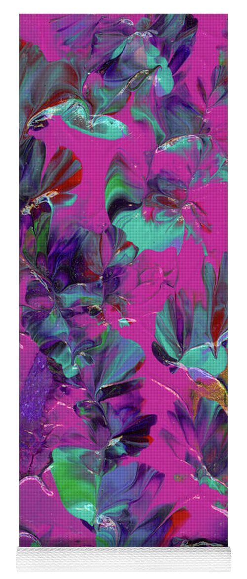 Original Fine Art Painting Yoga Mat featuring the painting Razberry Ocean of Butterflies by Nan Bilden