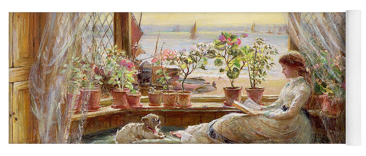 Dog Yoga Mat featuring the painting Reading by the Window by Charles James Lewis
