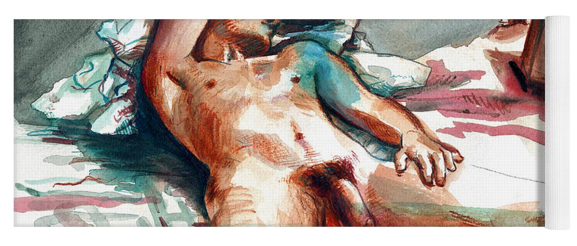 Nude Male Yoga Mat featuring the painting Nude Reclined Male Figure by Rene Capone
