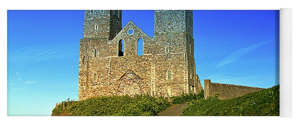 Heritage Yoga Mat featuring the photograph Reculver Towers by Richard Denyer