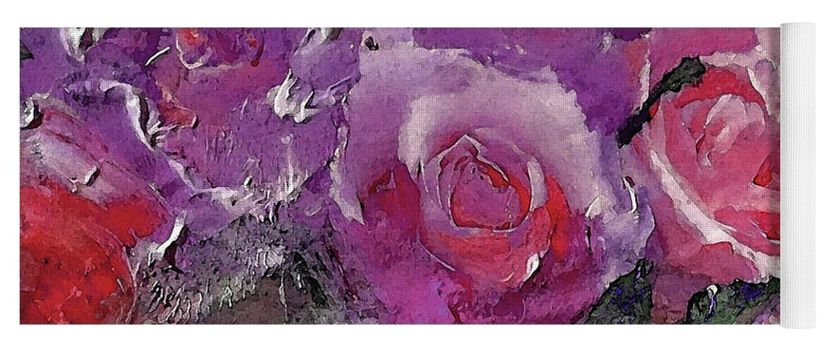 Red Yoga Mat featuring the digital art Red And Violet Roses by Lisa Kaiser