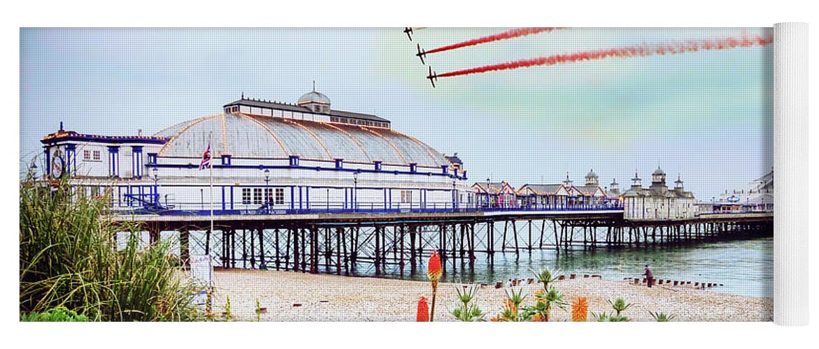 Red Arrows Yoga Mat featuring the digital art Red Arrows Eastbourne Pier by Airpower Art