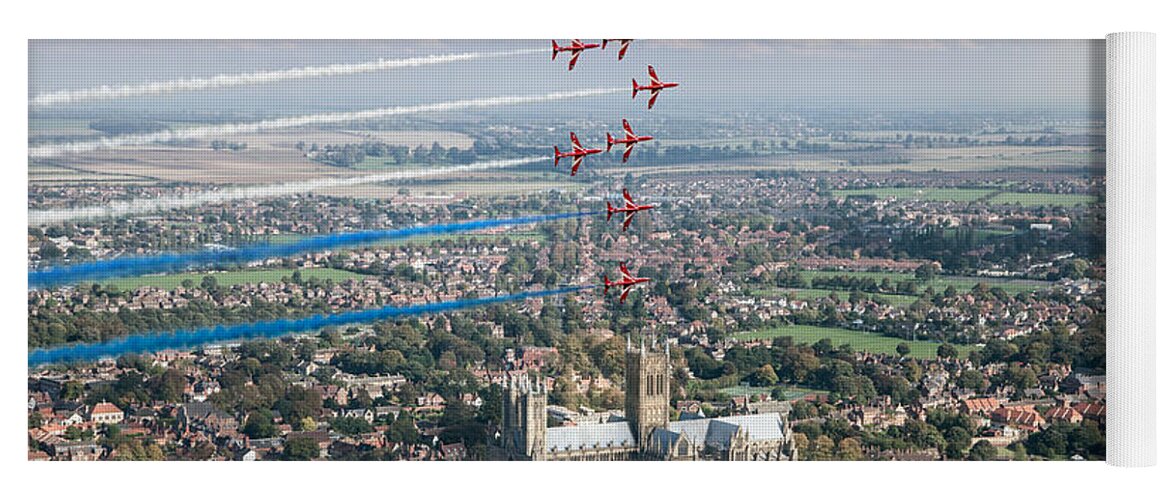 Red Arrows Yoga Mat featuring the digital art Red Arrows over Lincoln smoke on by Gary Eason
