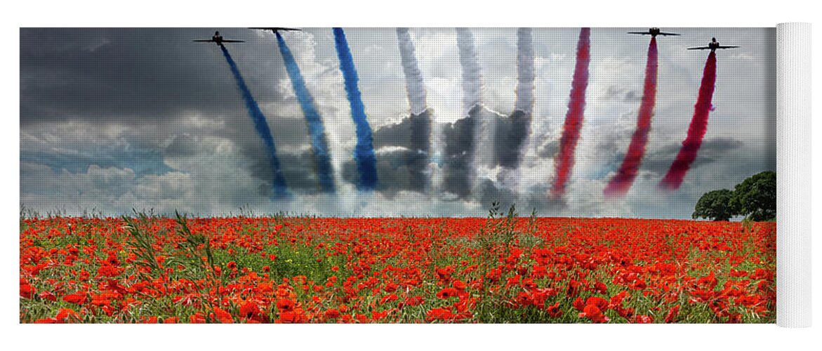Red Arrows Yoga Mat featuring the digital art Red Arrows Poppy Field by Airpower Art