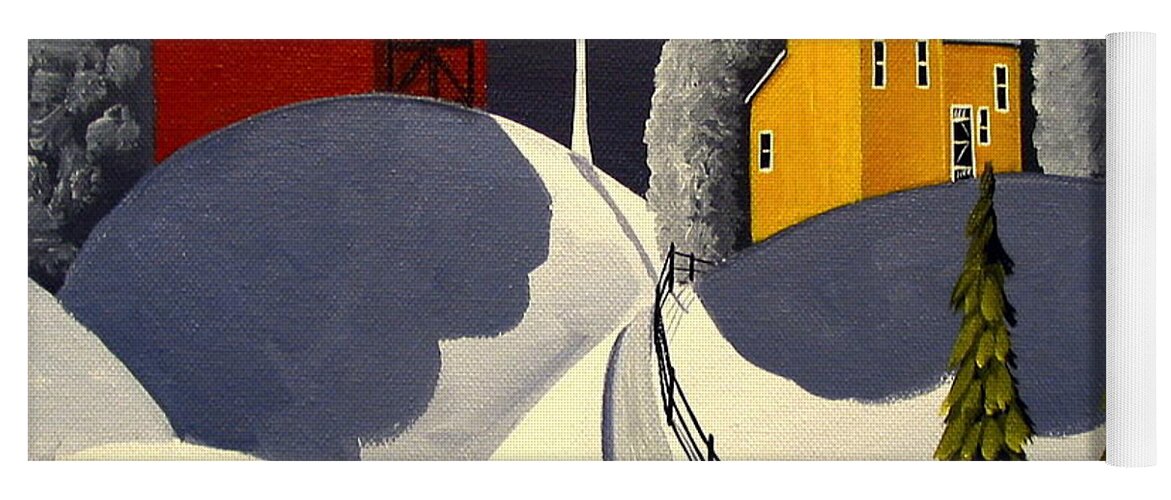 Art Yoga Mat featuring the painting Red Barn In Snow by Debbie Criswell