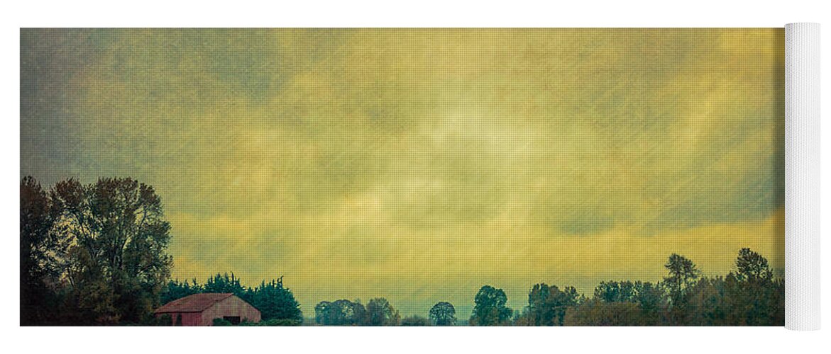 Barn Yoga Mat featuring the photograph Red Barn Under Stormy Skies by Don Schwartz