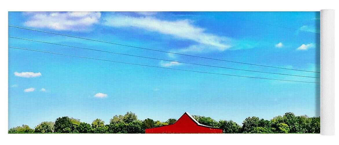 Barn Yoga Mat featuring the photograph Red Barn with Power Lines by Maxwell Krem