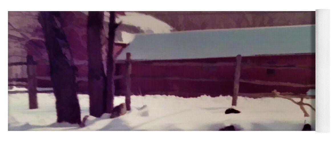 Barn Yoga Mat featuring the photograph Red Barns in the Snow by Xine Segalas
