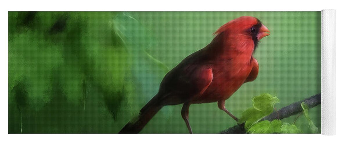 Cardinal Yoga Mat featuring the digital art Red Bird On A Hot Day by Lois Bryan