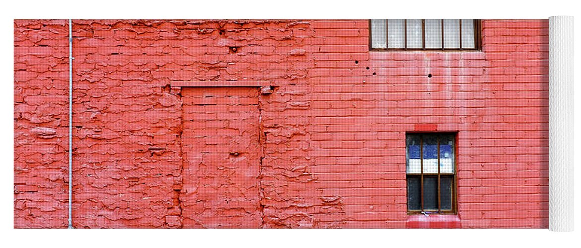 Old Red Brick Wall Yoga Mat featuring the photograph Red Brick Wall Downtown Hayward California by Kathy Anselmo