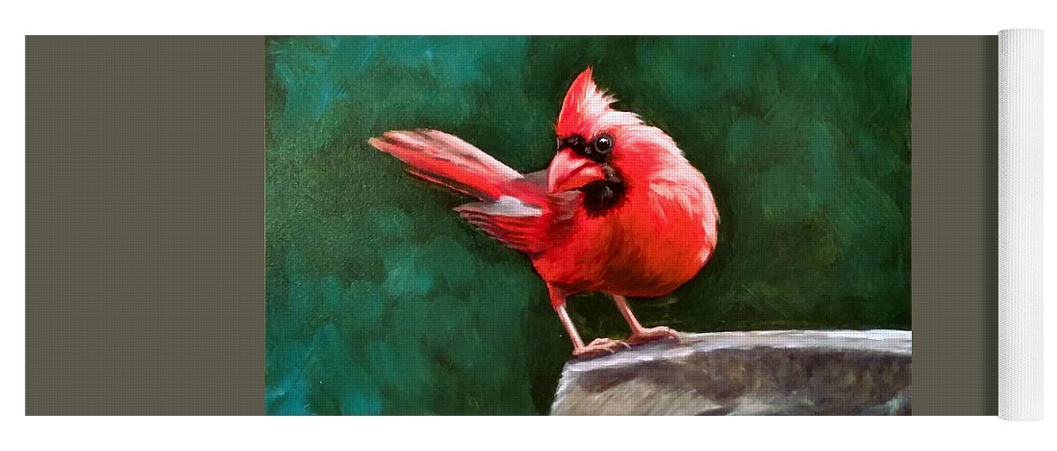 Red Yoga Mat featuring the painting Red Cardinal by Linda Merchant