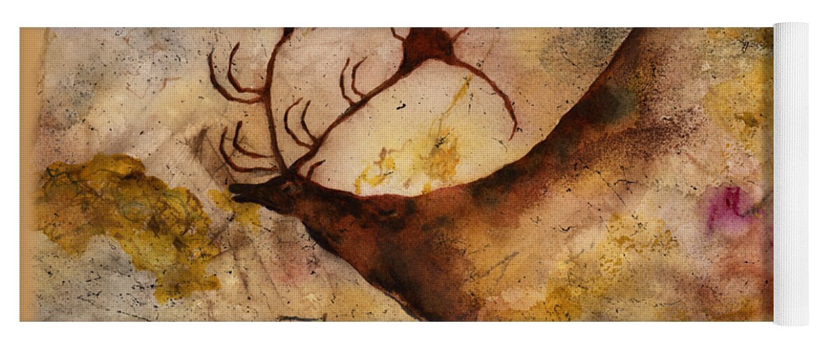 Cave Yoga Mat featuring the painting Red Deer by Hailey E Herrera