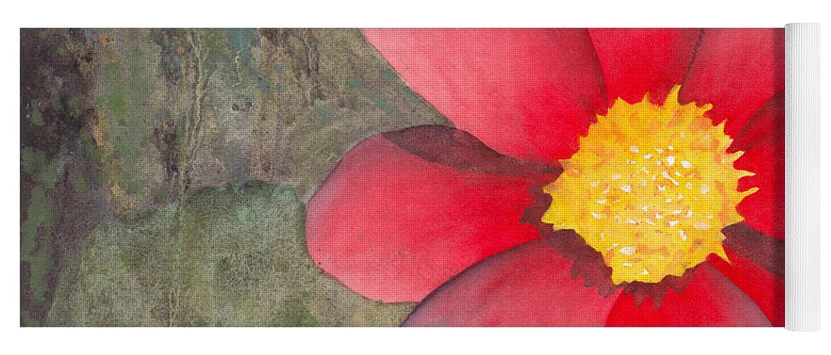 Watercolor Yoga Mat featuring the painting Red Flower by Ken Powers