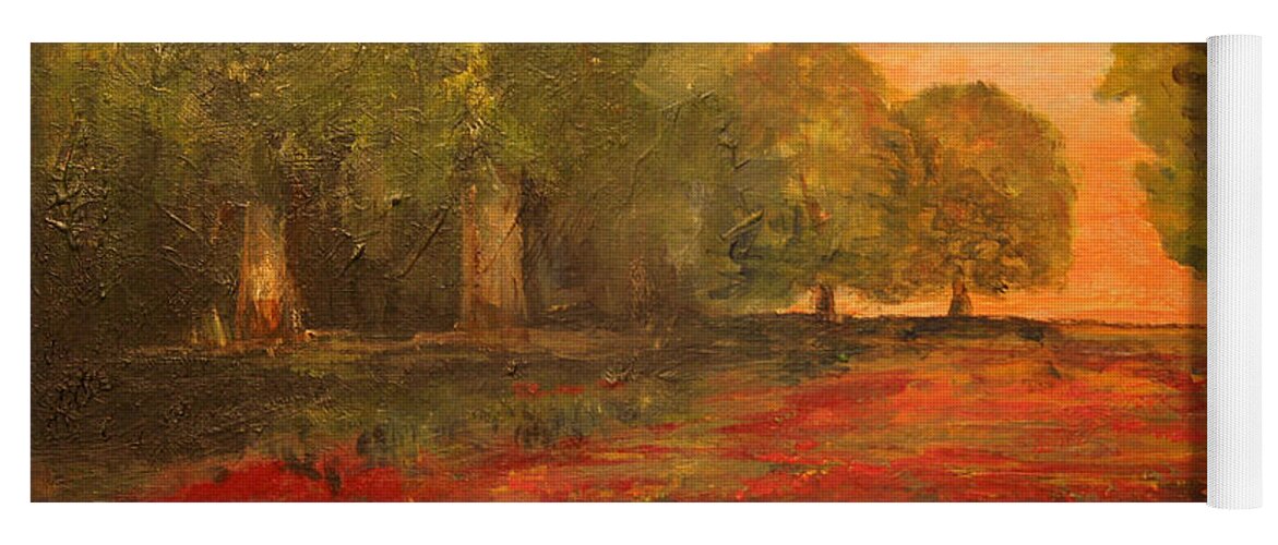 Landscape Yoga Mat featuring the painting Red Glow in the Meadow by Julie Lueders 