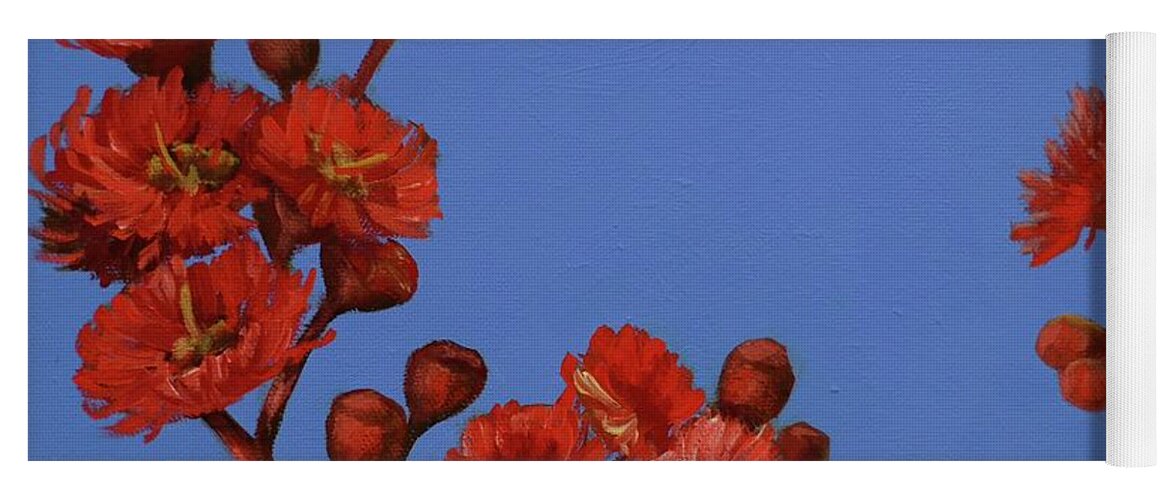 Red Gum Blosssoms Yoga Mat featuring the painting Red Gum Blossoms by Chris Hobel
