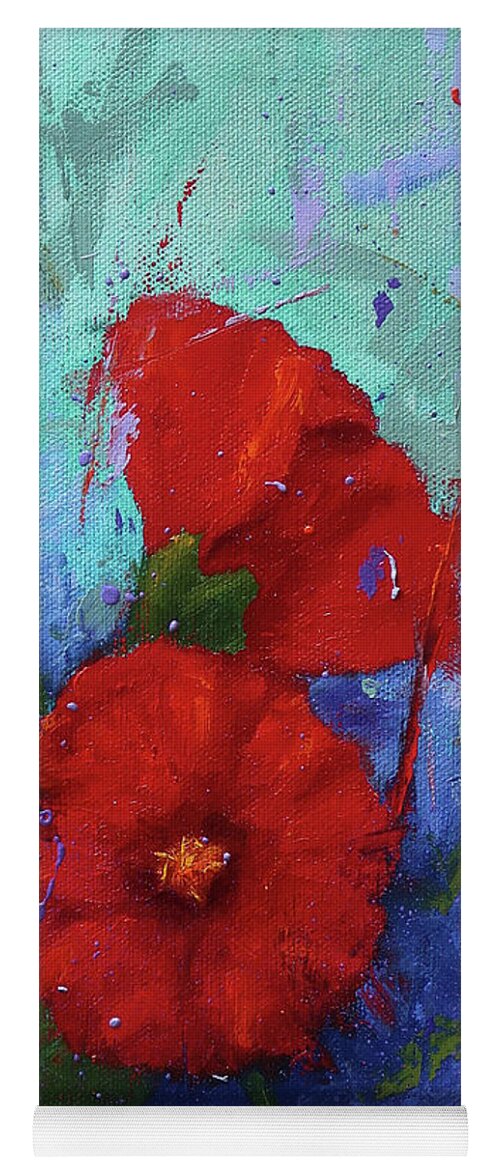Floral Art Yoga Mat featuring the painting Red Hollyhocks by Monica Burnette