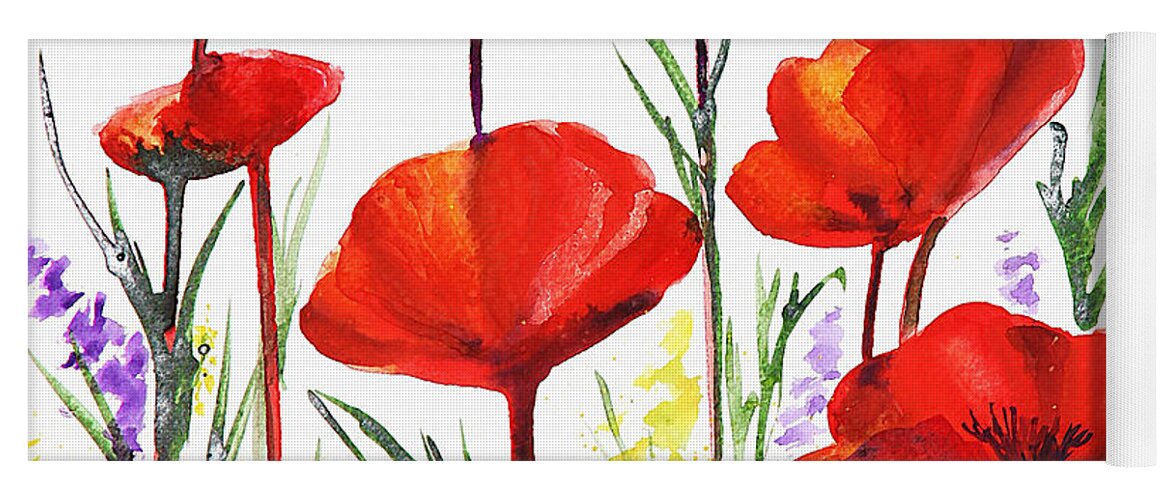 Poppies Yoga Mat featuring the painting Red Poppies Art by Irina Sztukowski by Irina Sztukowski