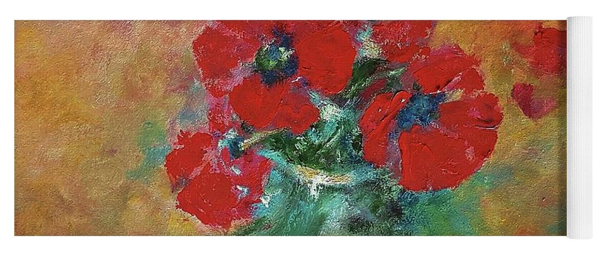 Flowers Yoga Mat featuring the painting Red poppies in a vase by Amalia Suruceanu