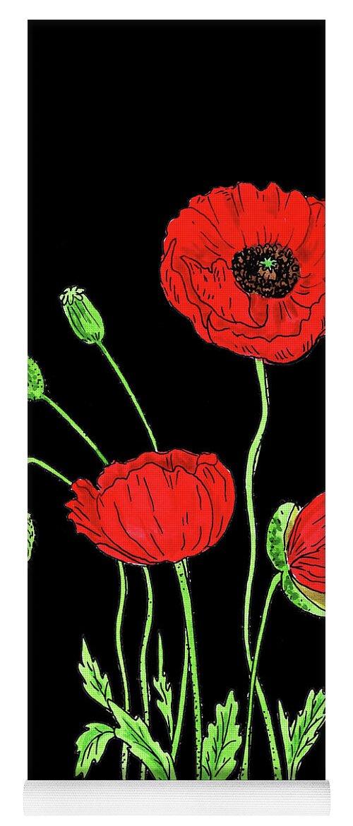 Red Yoga Mat featuring the painting Red Poppy Flowers Watercolour by Irina Sztukowski
