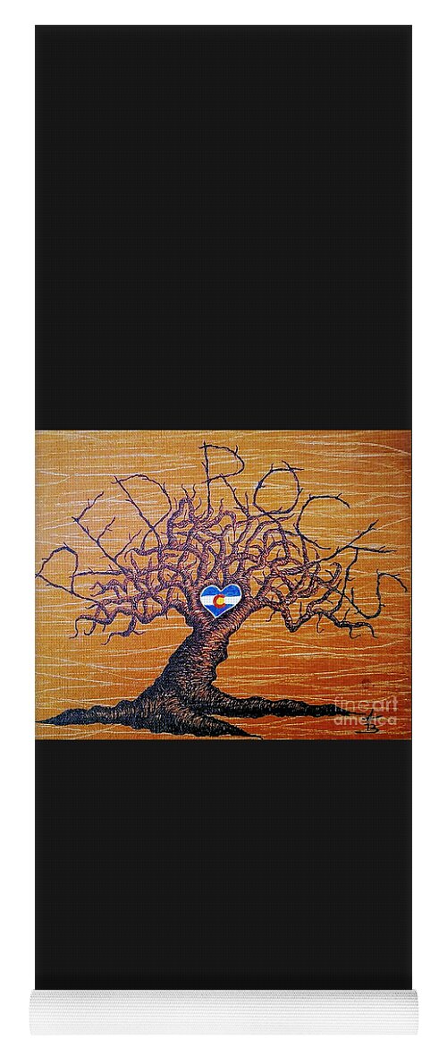 Red Rocks Yoga Mat featuring the drawing Red Rock Colorado Love Tree by Aaron Bombalicki