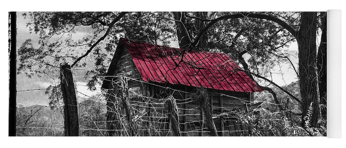 Andrews Yoga Mat featuring the photograph Red Roof Black and White by Debra and Dave Vanderlaan