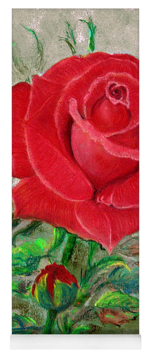 Red Rose Yoga Mat featuring the painting Red Rose by Jasna Dragun