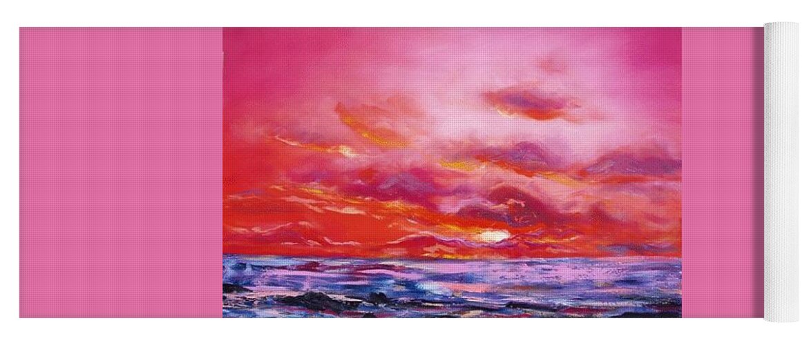 Red Yoga Mat featuring the painting Red Sunset by Gina De Gorna