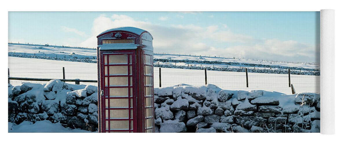Red Telephone Box Yoga Mat featuring the photograph Red Telephone Box in the Snow v by Helen Jackson