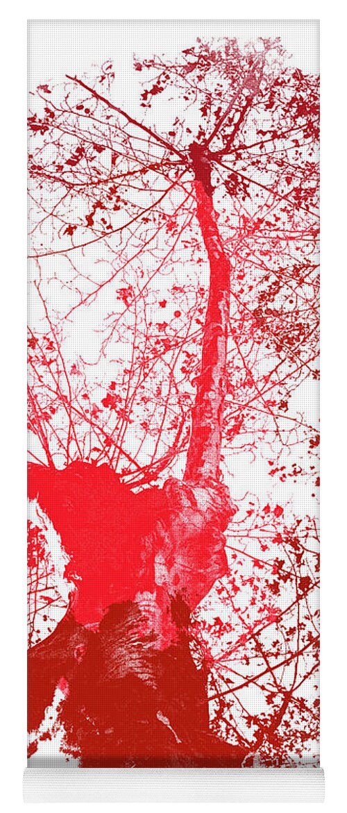 Tree Yoga Mat featuring the painting Red Tree in Autumn by AM FineArtPrints