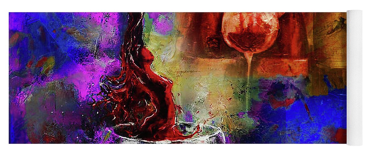 Food Yoga Mat featuring the painting Red Wine 02 by Gull G