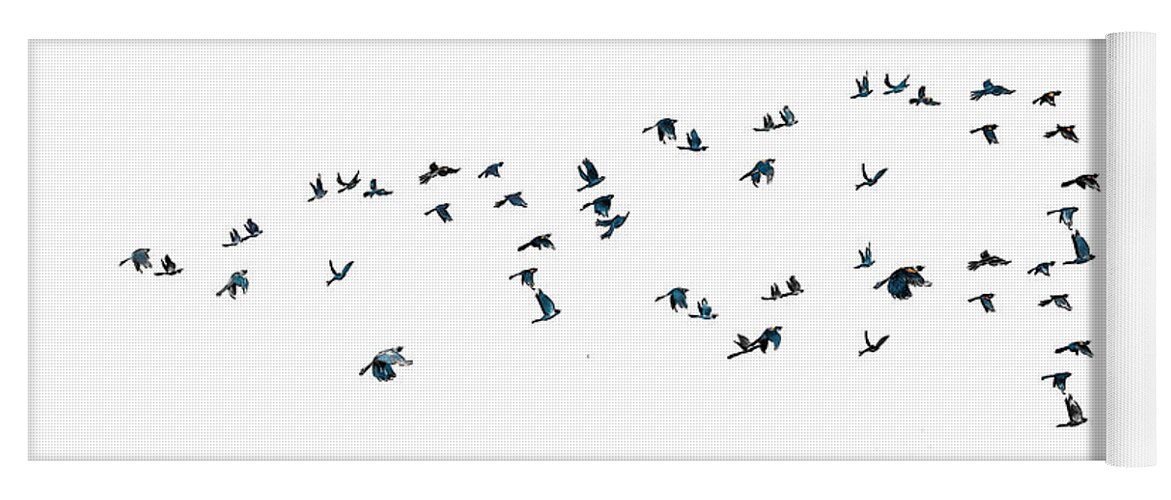Blackbird Yoga Mat featuring the digital art Redwing Blackbirds in Flight by Thomas Hamm
