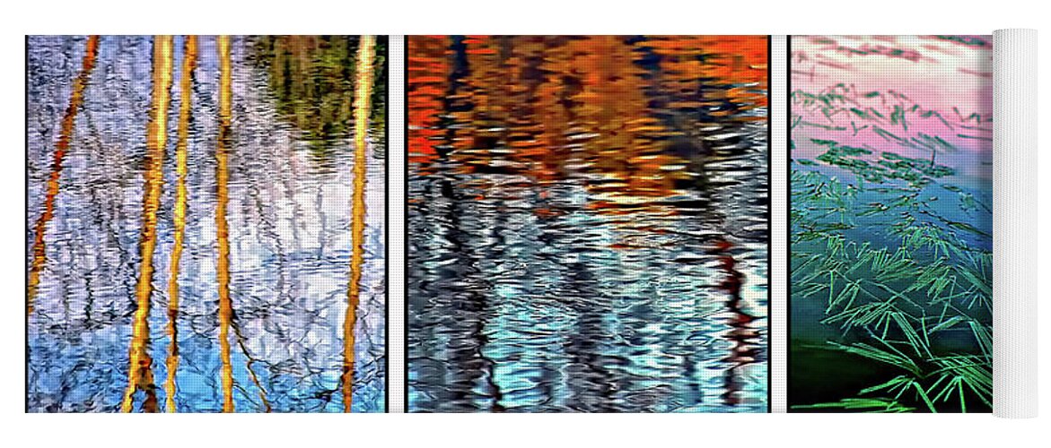 Wilderness Yoga Mat featuring the photograph Reflecting On Autumn - Triptych by Steve Harrington