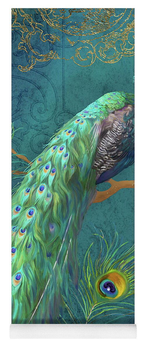 Peacock Yoga Mat featuring the painting Regal Peacock 3 Midnight by Audrey Jeanne Roberts