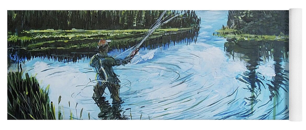 Fly Fishing Yoga Mat featuring the painting Relaxing @ Fly Fishing by Joseph Mora
