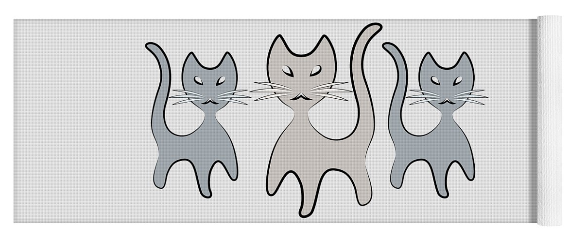 Graphic Cat Yoga Mat featuring the digital art Retro Cat Graphic in Grays by MM Anderson