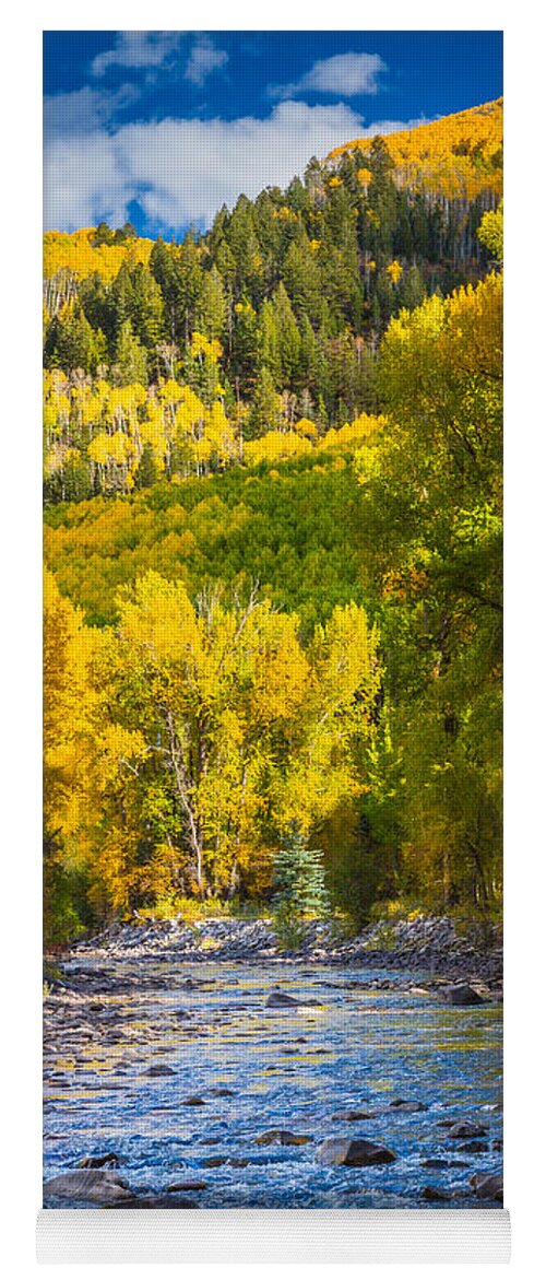 America Yoga Mat featuring the photograph River and Aspens by Inge Johnsson
