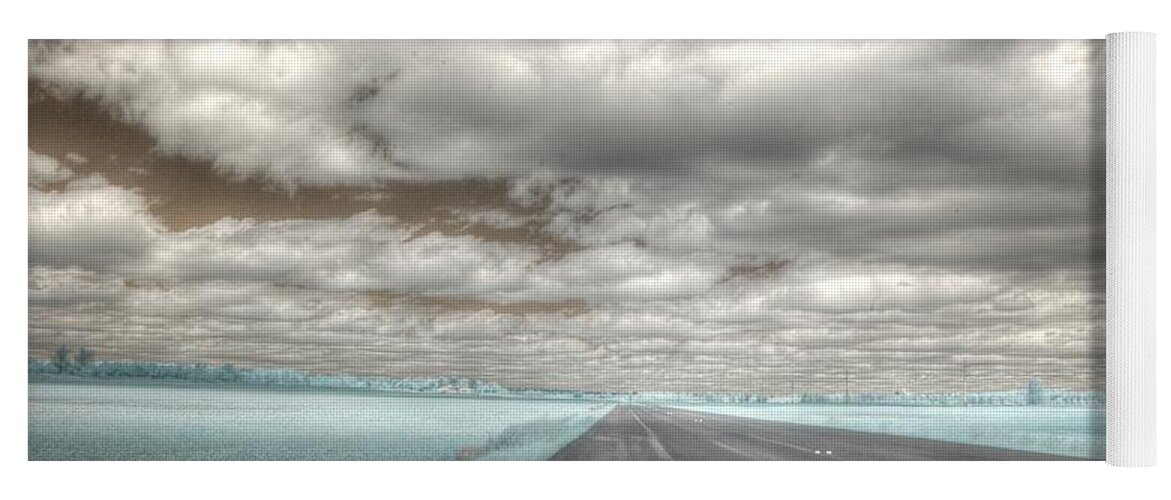 Infrared Yoga Mat featuring the photograph Road sky infrared clouds landscape open road travel path road trip by Jane Linders