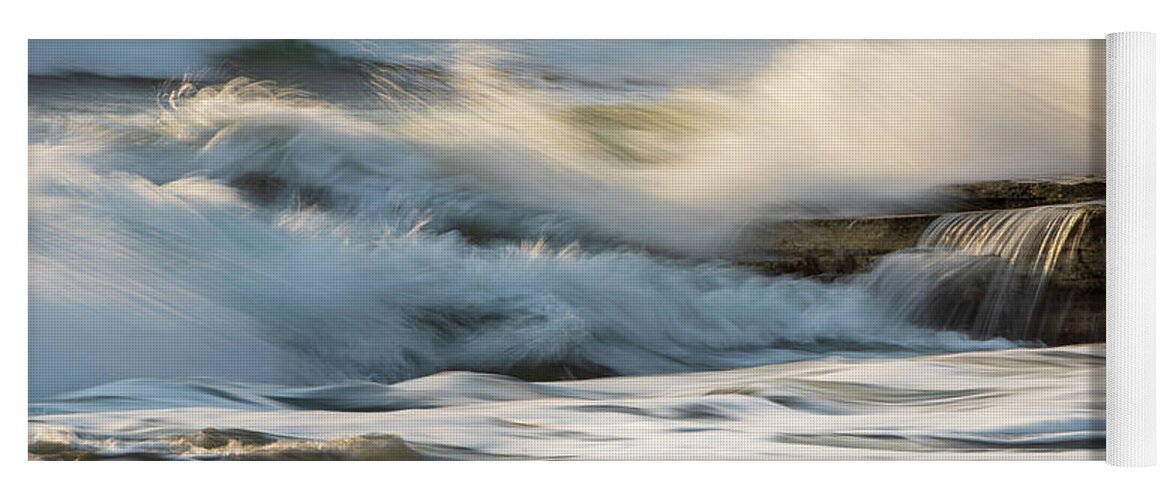 Sea Waves Yoga Mat featuring the photograph Rocky seashore, wavy ocean and wind waves crashing on the rocks by Michalakis Ppalis