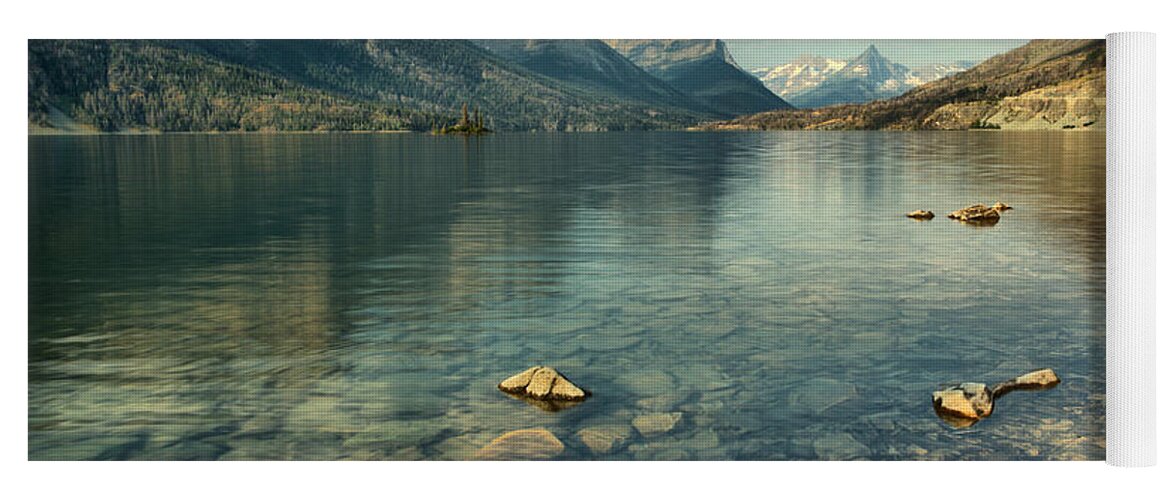 St Mary Lake Yoga Mat featuring the photograph Rocky Shores Along St. Mary Lake by Adam Jewell