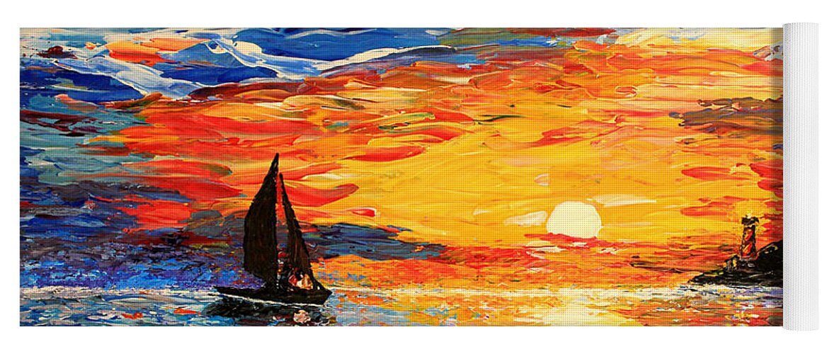 Seascape Yoga Mat featuring the painting Romantic Sea Sunset by Georgeta Blanaru