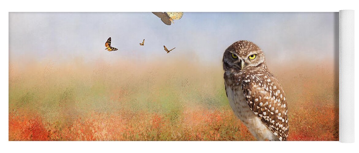 Owl Yoga Mat featuring the photograph Romping In The Poppy Field by Kim Hojnacki