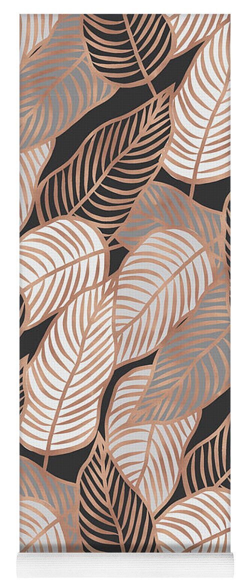 Rose Yoga Mat featuring the mixed media Rose Gold Jungle Leaves by Emanuela Carratoni