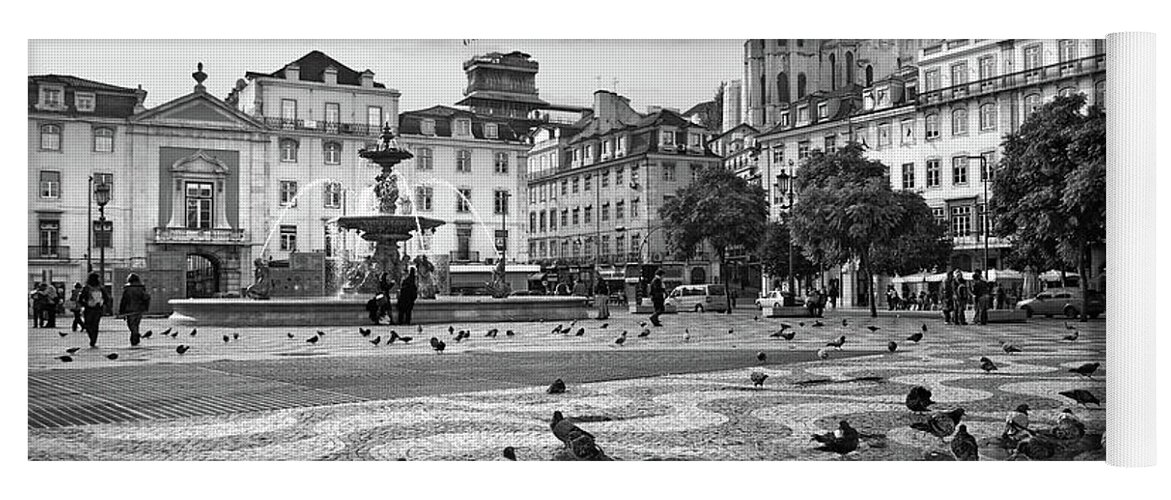 Ancient Yoga Mat featuring the photograph Rossio Square in Downtown Lisbon by Carlos Caetano