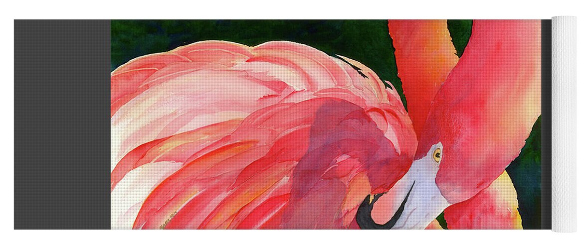 Flamingo Yoga Mat featuring the painting Rosy Outlook by Judy Mercer