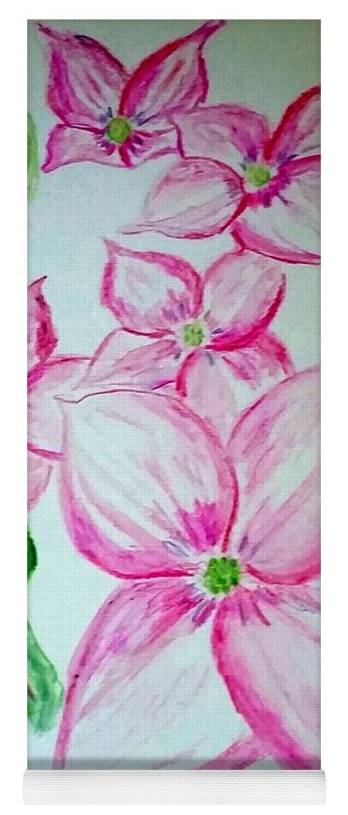 Watercolor Yoga Mat featuring the painting Rosy Teacups Dogwood Painting by Stacie Siemsen